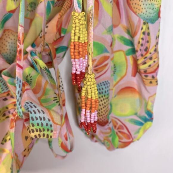 Farm Rio Rainforest Long Sleeves Blouse Fruits Print Wrap V-Neck Yellow Size XS - Picture 10 of 16